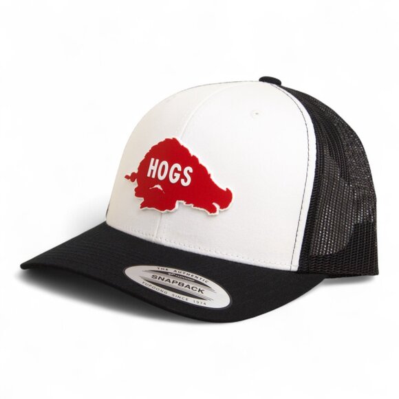 Arkansas Razorbacks Retro HOGS Red YP Snapback Hat- White/ Black - Picture 1 of 3